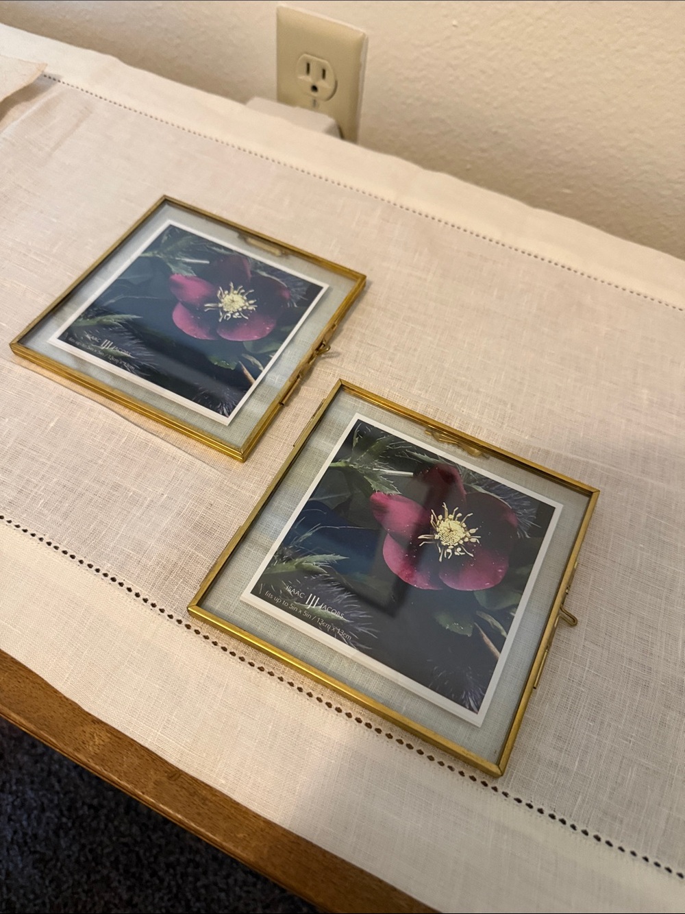 Gold Double-Sided Square Picture Frame with Pink Floral Accent